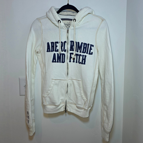 Vintage Y2K Abercrombie & Fitch Hoodie Zip Up White Womens Size M 1892 New York - Picture 1 of 9